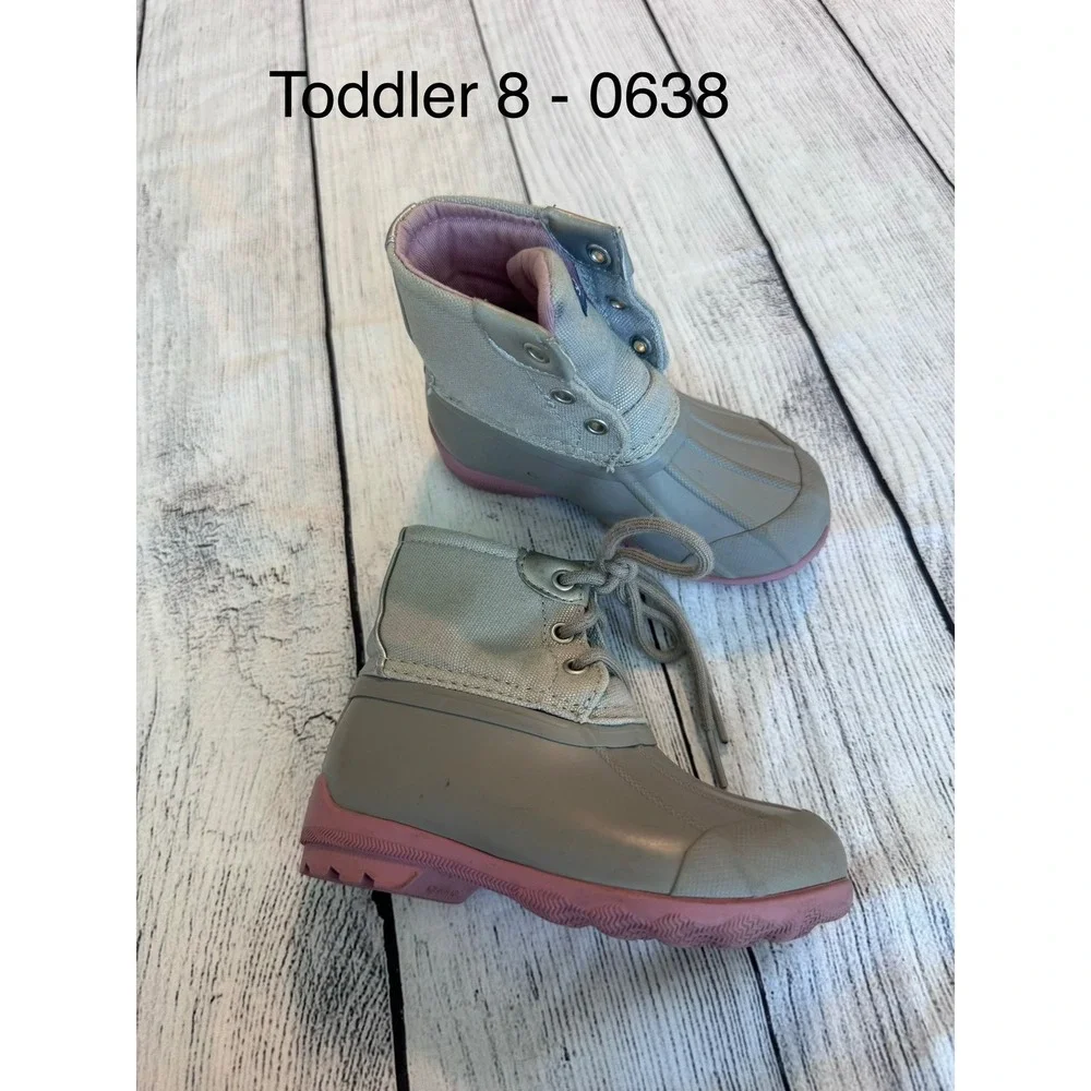 Sperry Top-Sider Toddler Saltwater Duck Boots Grey Pink Metallic Size 8 0638